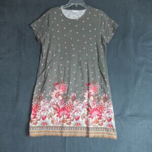 J Jill Dress Womens Large Green Floral Country Midi Shift Beachy Lounge Cottage